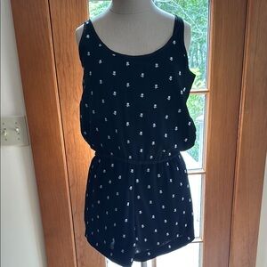 Club Monaco Black Silk Romper with white embroidered tulips, Size 4